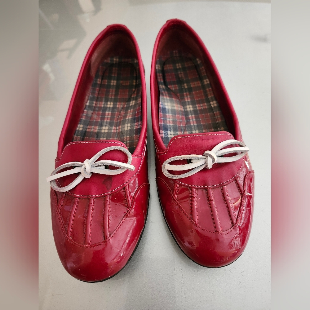 L.L. Bean Red Patent Duck Flats with Bow Accent